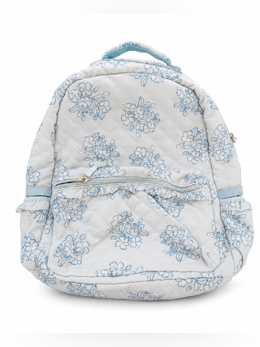 Sweet Honey Quilted Floral Ruffle Backpack Blue & White Kids School Travel Bag
